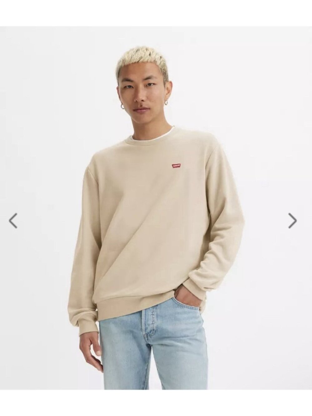 Levi's Crewneck Sweatshirt Men's Tan Beige Fleece Lined Standard Fit Size S